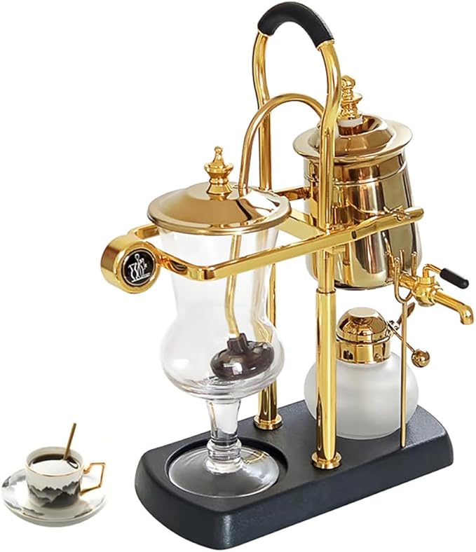 Siphon Coffee Maker, 3-5 Cups Detachable Siphon Coffee Brewer, 304 Stainless Steel Mesh and High Borosilicate Heat-Resistant Glass, Double Ridged Fulcrum with Tee Handle for Coffee, Tea