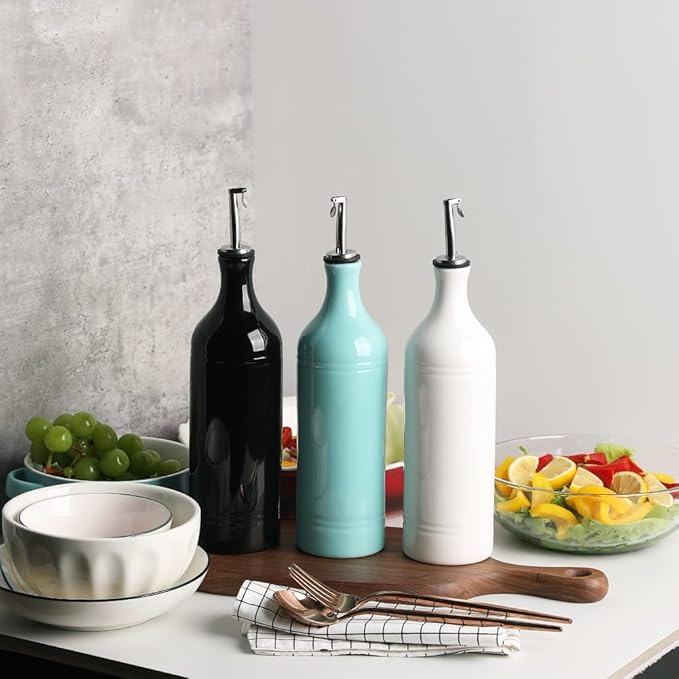 Sweejar Large Ceramic Olive Oil Dispenser Bottle, Opaque Oil Cruet Protects to Reduce Oxidation, Suitable for Storage Vinegar, Soy Sauce & Other Liquids, Pack of 1, 24 Fl Oz(Black)