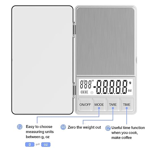 WEIGHTMAN Small Coffee Scale with Timer, Espresso Scale with Timer 1000 x 0.1g, Mini Food Scale Large Backlit LCD Display Stainless Steel, Digital Pocket Scale Grams and Ounces…
