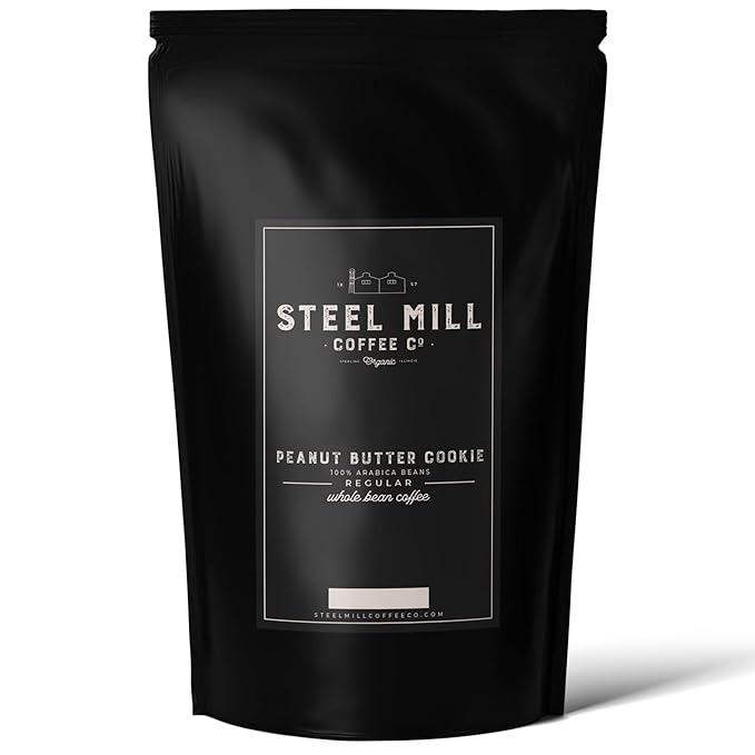 Steel Mill Coffee Co. Peanut Butter Cookie Flavored Coffee - 12 oz Ground, Medium Roast, 100% Arabica, Vegan, Gluten-Free, Sugar-Free
