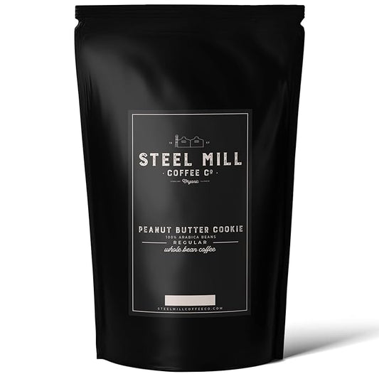 Steel Mill Coffee Co. Peanut Butter Cookie Flavored Coffee - 12 oz Ground, Medium Roast, 100% Arabica, Vegan, Gluten-Free, Sugar-Free