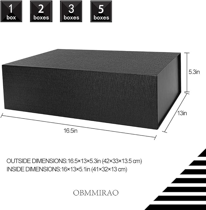Upgrade 3PCS Black Hard Extra Large Gift Box with Lid,16.5 x13 x5.3 Inch, Magnetic Gift Boxes for Clothes Robe Wedding Dress Sweater and Gifts,Reusable Foldable Bridesmaid Proposal Box