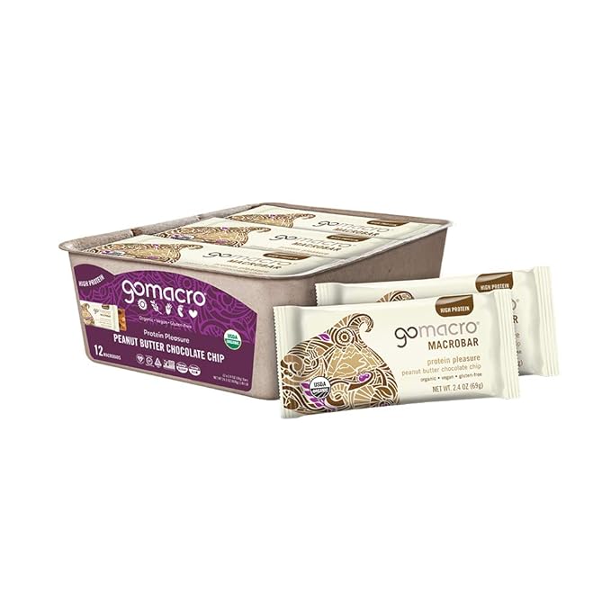 GoMacro MacroBar Mini Organic Vegan Snack Bars - Oatmeal Chocolate Chip (24 Count) and GoMacro MacroBar Organic Vegan Protein Bars - Peanut Butter Chocolate Chip (12 Count)