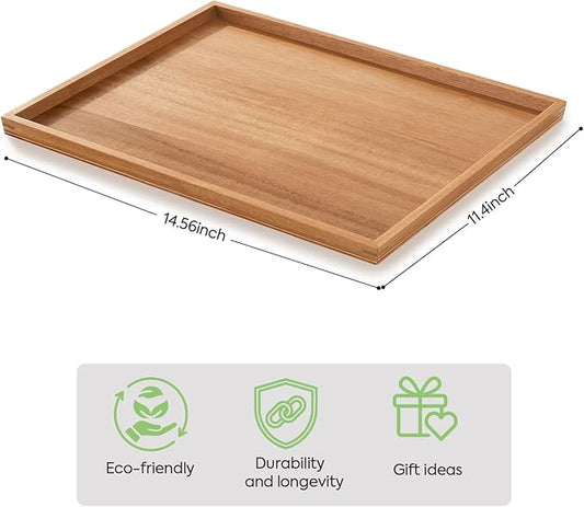 SimpleArt Acacia Wood Serving Tray: Rectangular Wooden Tray for Coffee Table,Large Serving Trays Platter for Breakfast in Bed, Dinner,Tray for Living Room Bedroom Entryway and Kitchen