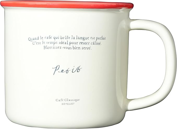 10 oz Retro Enamel-Style Coffee Mug, Minimalist Colorful Rim Ceramic Cups With Text Deign & Colorful Rims (White)