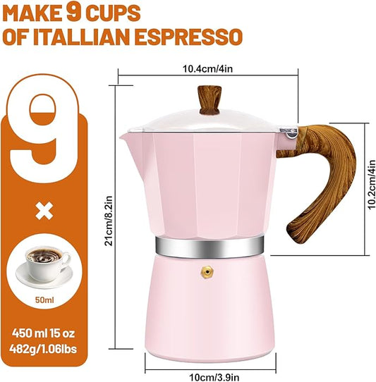 9 Cup Aluminum Espresso Stovetop Moka Pot Express Coffee Maker Percolator Italian Classic Mocha Coffee Machine for Italian and Cuban Cafe Brewing for Home & Camping 450ml 15oz