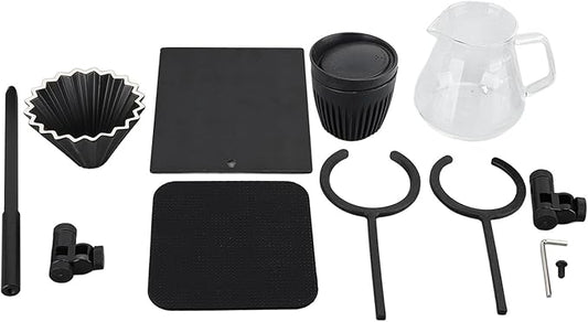 Pour Over Coffee Dripper Stand Set, Double Layer Hand Brewing Station, Professional Coffee Dripper with Glass Pot, Ceramic Filter Cup and Black Mug for Home Office Use, Adjustable
