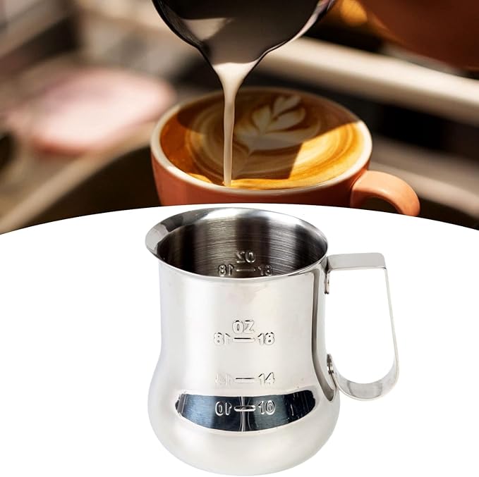 TrueCraftware- 24 oz Stainless Steel Espresso Milk Steaming Pitcher with Measuring Scale- Steaming Pitcher Coffee Bar Cappuccino Barista Tools Milk Jug Steamer Frother Cup