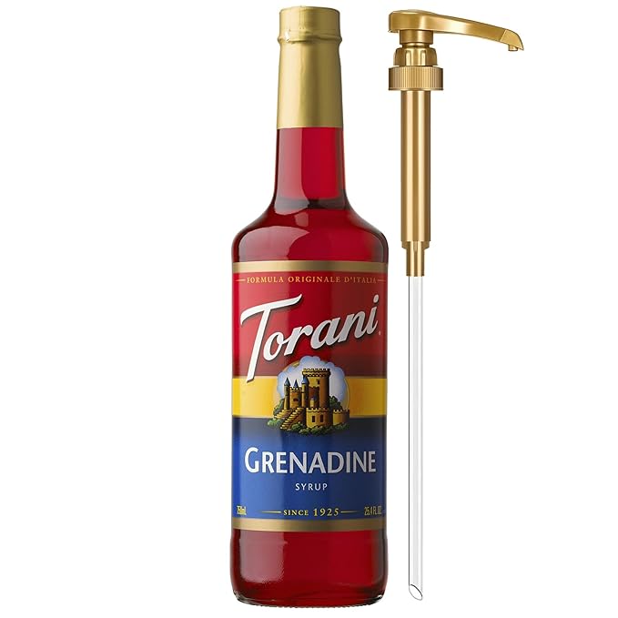 Torani Grenadine Syrup for Drinks, Flavoring for Sodas, Cocktails, and Mocktails, Pump Included, 25.4 Oz