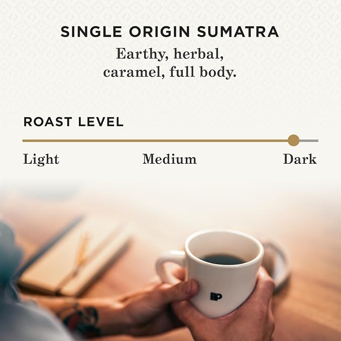Peet's Coffee, Dark Roast Single Serve Coffee Pods, 100% Arabica Coffee - Single Origin Sumatra 32 Count (1 Box of 32 Pods)