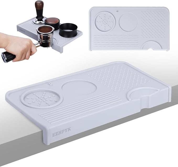 EZHPYK Espresso Tamping Mat for Counter – Food Grade Silicone Multi-Slot Coffee Tamper Mat for Barista Espresso Machine Accessories – Waterproof Neat Tamp Station Coffee Bar Mat for Countertop Gray