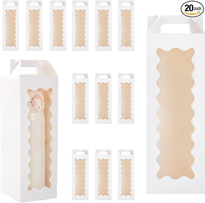 Hzzycaxli 20Pcs Tumbler Gift Box with Handle for 18oz 20oz 30oz Sublimation Glass,Cup boxes for packaging 16oz, Water bottle gift boxes,Tumbler Packaging Boxes with window for gifts(White)