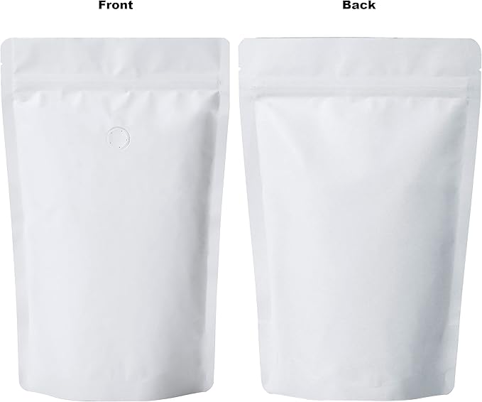 16 Ounce 50 Pieces White Kraft Coffee Bags with Ziplock - High Barrier Natural Kraft Paper Stand up Coffee Pouches with One Way Degassing Valve & Zipper (50, 16oz/1lb/500gram)