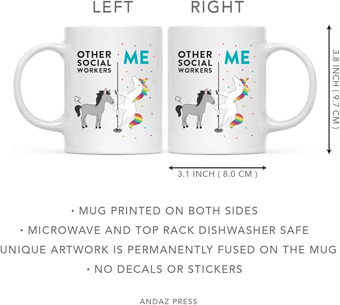 Andaz Press Funny Quirky 11oz. Ceramic Coffee Tea Mug Thank You Gift, Other Social Workers Me, Horse Unicorn, 1-Pack