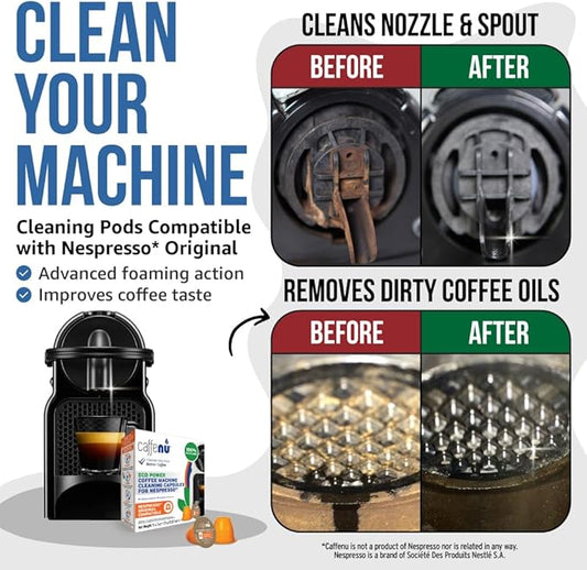 Caffenu Nespresso Compatible Cleaning Pods. 5 Cleaner Capsules. Improved Coffee Flavor. For Nespresso Originaline, Use with Descaling Kit.