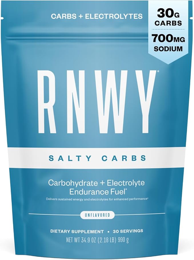 Salty Carbs Electrolyte Drink Mix 30g Dual-Action Carbs + 700mg Sodium, Endurance Fuel for Runs, Rides and Races, Gluten-Free, Dairy-Free, Non-GMO (30 Servings, Unflavored)