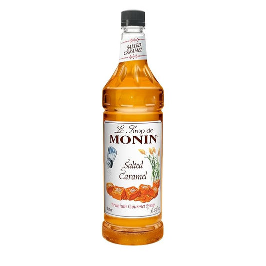 Monin - Salted Caramel Syrup, Natural Flavors, Great for Mochas, Lattes, Smoothies, Shakes, and Cocktails, Non-GMO, Gluten-Free (1 Liter)