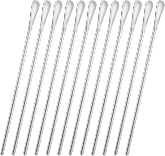 12-Pack 8.5" / 21.8cm Stainless Steel Long Handle Stirring & Mixing Spoon – Reusable Bar Tool for Coffee, Tea, Iced Drinks & Cocktails