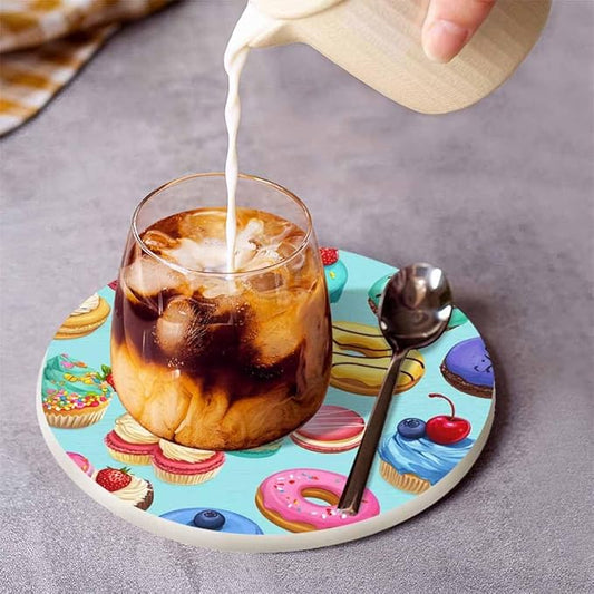 Sweets Ornament Table Coasters for Drinks Cupcake Dessert Cream Bake Cake Donut Pastry Macaron Chocolate 100% Diatomite Home and Dining Room Bar Decor 4 X 4 X 0.35 Inch for Men Women