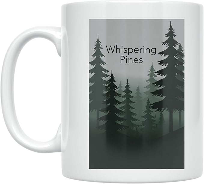 Whispering Pines Serenity - Nature Lover - 11 oz White Ceramic Coffee Mug - Minimalist Aesthetic