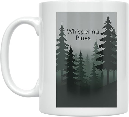Whispering Pines Serenity - Nature Lover - 11 oz White Ceramic Coffee Mug - Minimalist Aesthetic