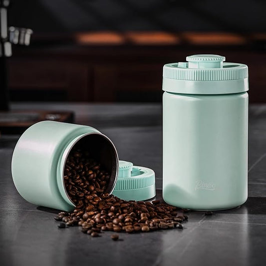 Bincoo Coffee Canister, Large Stainless Steel Coffee Bean Storage Container with Date Tracker (Green)