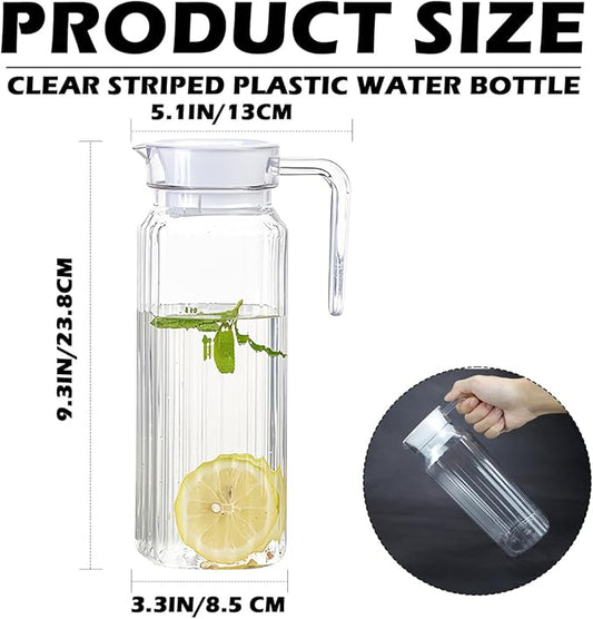DOERDO Plastic Pitcher with Lid, Broken Resistant Beverage Jugs, Cold Hot Water Pitcher for Homemade Juice Iced Tea Milk Beverage, 3.3x9.3Inch, 1100ML