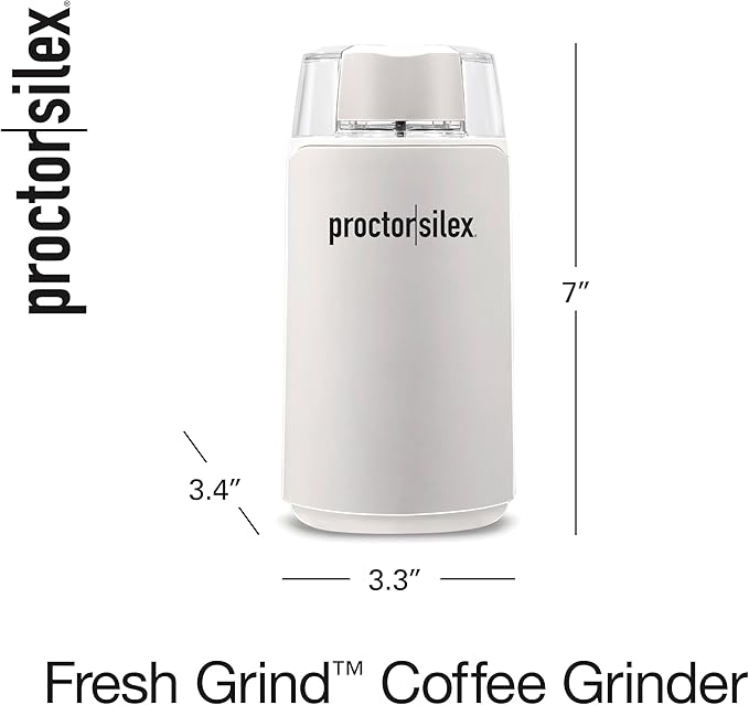 Proctor Silex Electric Coffee Grinder for Beans, Spices and More, Stainless Steel Blades, 12 Cups, White