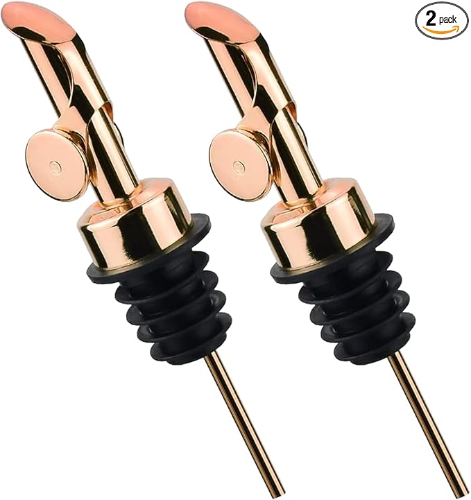 Pafusen 2 Pack Auto Flip Olive Oil Dispenser, Liquor Pour Spout, Oil Dispenser for Kitchen, Easily Turn Your Bottles into Dispensers for Liquor, Coffee Syrup or Oils, Weighted Pourer, Rose Gold