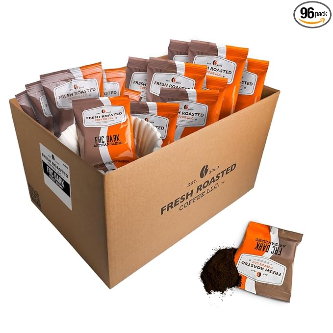 Fresh Roasted Coffee, FRC Dark Roast Blend, Kosher, Pre-Ground Fractional Packs, 2.25 Ounce, 96 Count