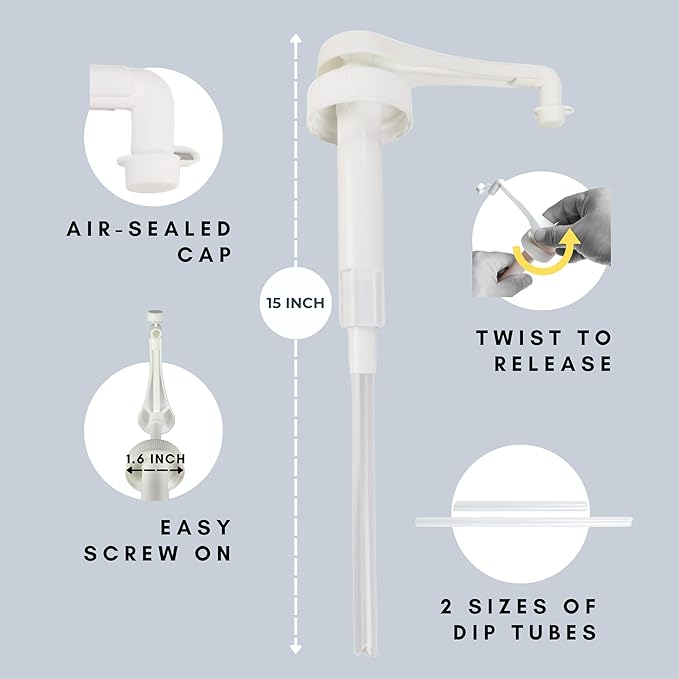 Pump for Gallon Jug & 5 Gallon Bucket, Leakproof Heavy Duty Pump Dispenser for Laundry Detergent, Shampoo, Soap, Oil, Snow Cone Syrup, Popcorn Butter, Commercial Household Industrial Use (1pc)