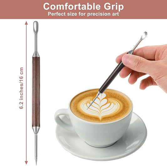 Latte Art Pen Set, 2-Pack Latte Art Pen Cinnamon Pens for Coffee, Stainless Steel Wooden Coffee Bar Accessories, Coffees Station Accessories for Barista Make Creative Designs Decors