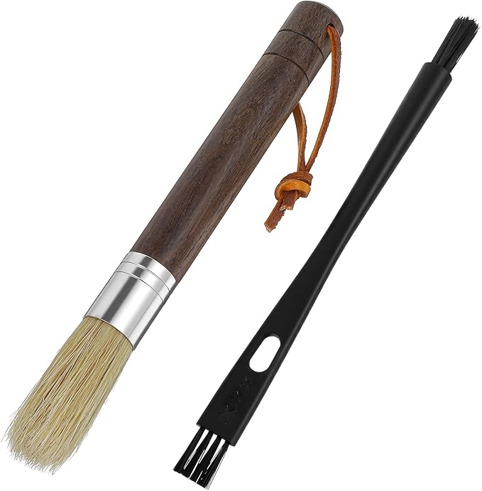 Mabor Coffee Cleaning Brush Set - Natural Bristle & Wood Handle, Professional Espresso Grinder Cleaning Tools with Dual-Head Brush
