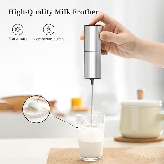 Electric Milk Frother Handheld, Stainless Steel Whisk for Coffee,Hot Chocolate,Matcha,Protein Powder,Mini Foam Maker with Stainless Steel body(Battery Operated with Stand)