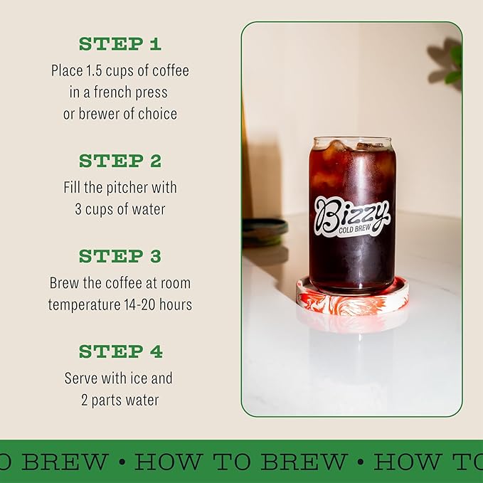 Bizzy Organic Cold Brew Coffee | Espresso Blend | Coarse Ground Coffee | Medium-Dark Roast | Micro Sifted | Specialty Grade | 100% Arabica | 1 LB