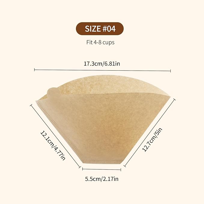 PakTalk 600 Count Cone Coffee Filters #4, Natural Brown Paper Cone Shaped Coffee Filters for Pour Over and Drip Coffee Maker (100 Count, Pack of 6)