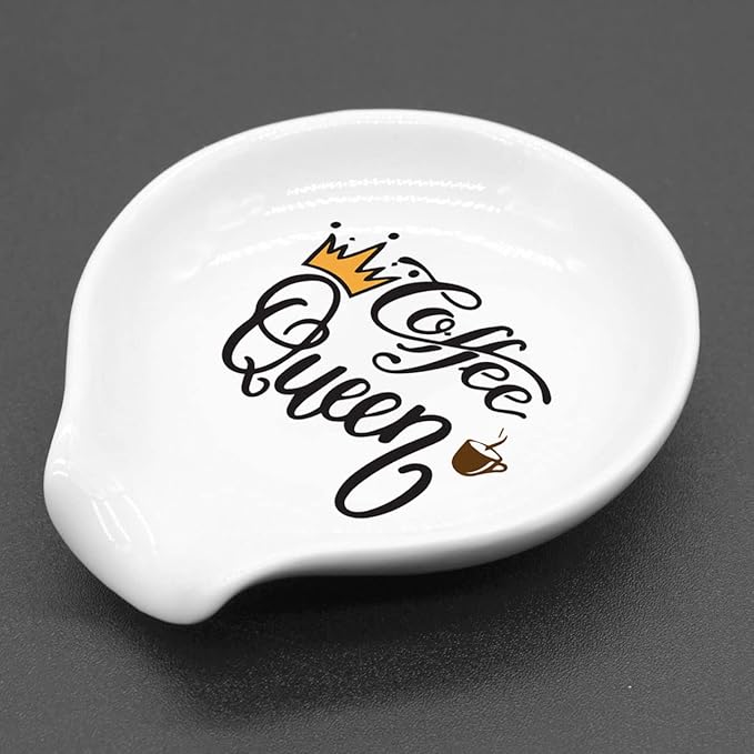 Funny Coffee Quote Colored Pattern Ceramic Coffee Spoon Holder-Coffee Spoon Rest -Coffee Station Decor Coffee Bar Accessories-Coffee Lovers Gift for Women and Men (Coffee Queen)
