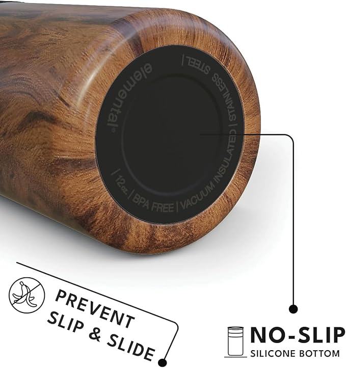 Elemental Artisan Insulated Tumbler, Triple Wall Coffee Travel Mug, Reusable Stainless Steel Coffee Tumbler with Ceramic Lid, Thermal Coffee Cups for Hot (6 Hrs) & Cold (18 Hrs), 12oz - Teak Wood