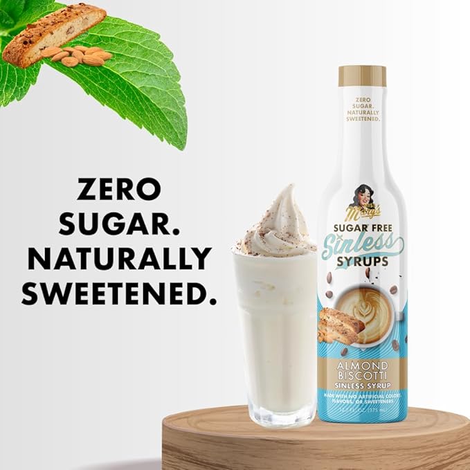 Sugar Free Almond Biscotti Syrup - Stevia Based, No Sugar Alcohols or Sucralose, No Artificial Sweeteners, Natural Ingredients, Water Enhancer, Tea, Desserts Keto Friendly, 1 Pack