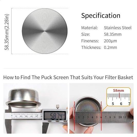 watchget 58mm Espresso Puck Screen - 0.2mm Ultra Thin Espresso Filter - Lower Shower Screen - Metal Reusable Coffee Filter for Portafilter Basket 58mm - Puck Screen