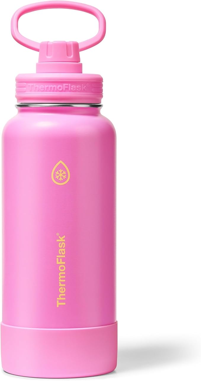 ThermoFlask 32 oz Double Wall Vacuum Insulated Stainless Steel Water Bottle with Spout Lid, Shocking Pink