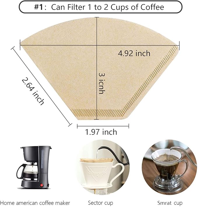 Coffee Filter #1, Disposable Coffee Filter Paper Natural Brown Cone Coffee Filters Unbleached U Shape Fit for Pour Over Coffee Cup, Coffee Maker(Brews 1-2 Cups,100 Count)