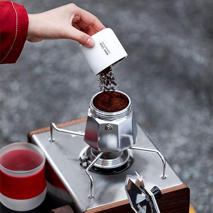 watchget Portable Mini Airtight Coffee Canister - Stainless Steel Coffee Bean Storage with One-way Exhaust Valve for Ground Coffee & Tea, 1oz/30g Capacity, Geometric Pattern Grey &Red