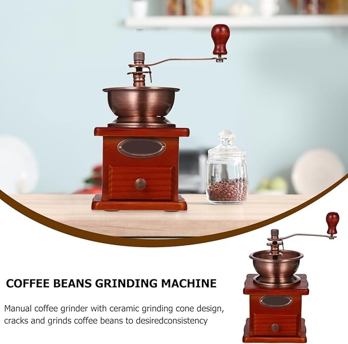 RUNROTOO Manual Coffee Grinder Hand Bean Grinder Premium Wood, Ceramic Core, and Iron Handle for Large Capacity and Travel