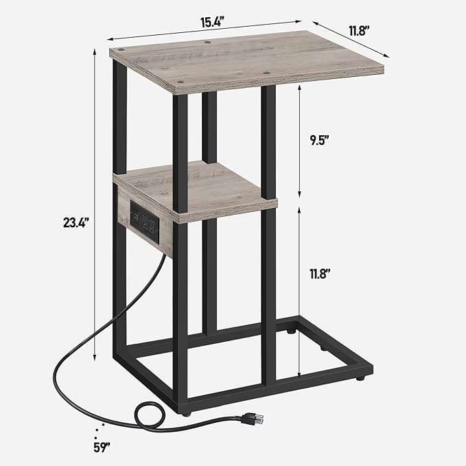 TUTOTAK C Shaped End Table with Charging Station, Side Table for Small Spaces, Living Room, Bedroom V1TB01BG043