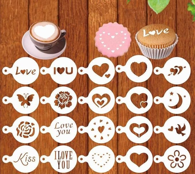 36 Coffee Stencils+2 Mesh Powder Shakers, Cake Baking Templates Coffee Art Template Coffee Decoration Stencils Coffee Mold Tool for Christmas Thanksgiving Cake Coffee Cappuccino