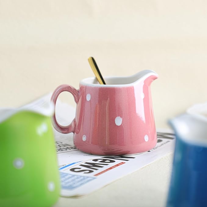 CHOOLD Polka Dot Ceramic Milk and Creamer Jug with Handle, 8.5oz