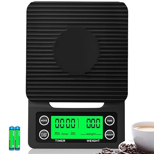 Coffee Scale with Timer - 0.1g Accurate, 3kg Drip Espresso Scale for Pour Over Coffee, Portable Digital Kitchen Food Scale with, LCD Displa, Non-Slip Mat (Including Batteries) - Black