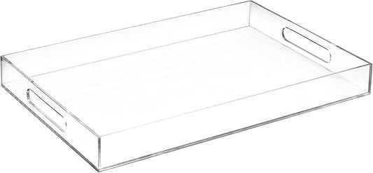Modern Elegant 16"x12" Rectangle Acrylic Lucite Plastic Decorative Tray Clear Serving Tray with Clear Handles Food Fruit Display Makeup Perfume Storage for All Occasion's by Home Redefined
