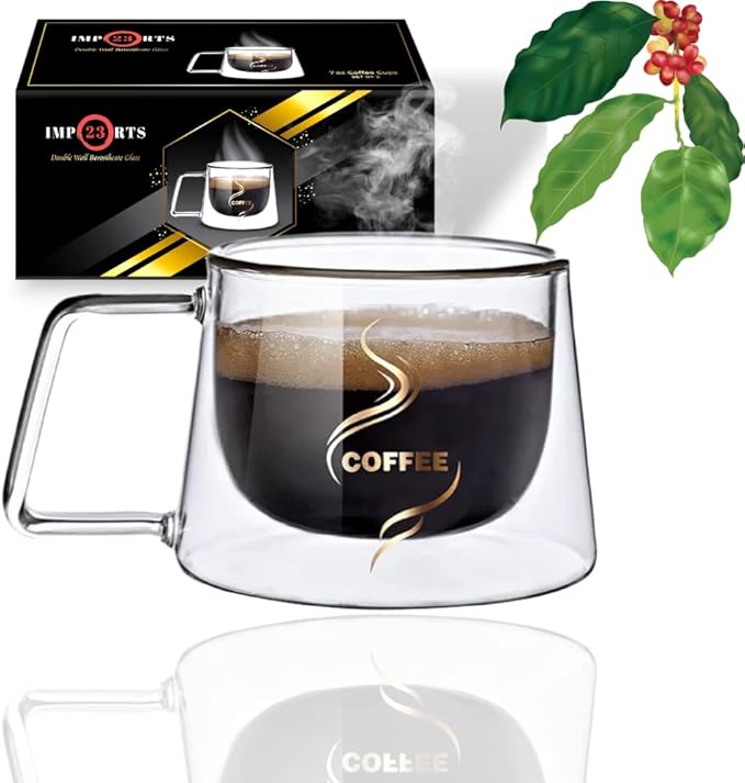 6.7oz. Double Wall Glass Coffee Mugs. Double-Walled Cappuccino, Espresso Cups Gift Set of 2